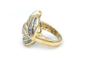 1990s Leaf Channel-Set Baguette Diamond Ring