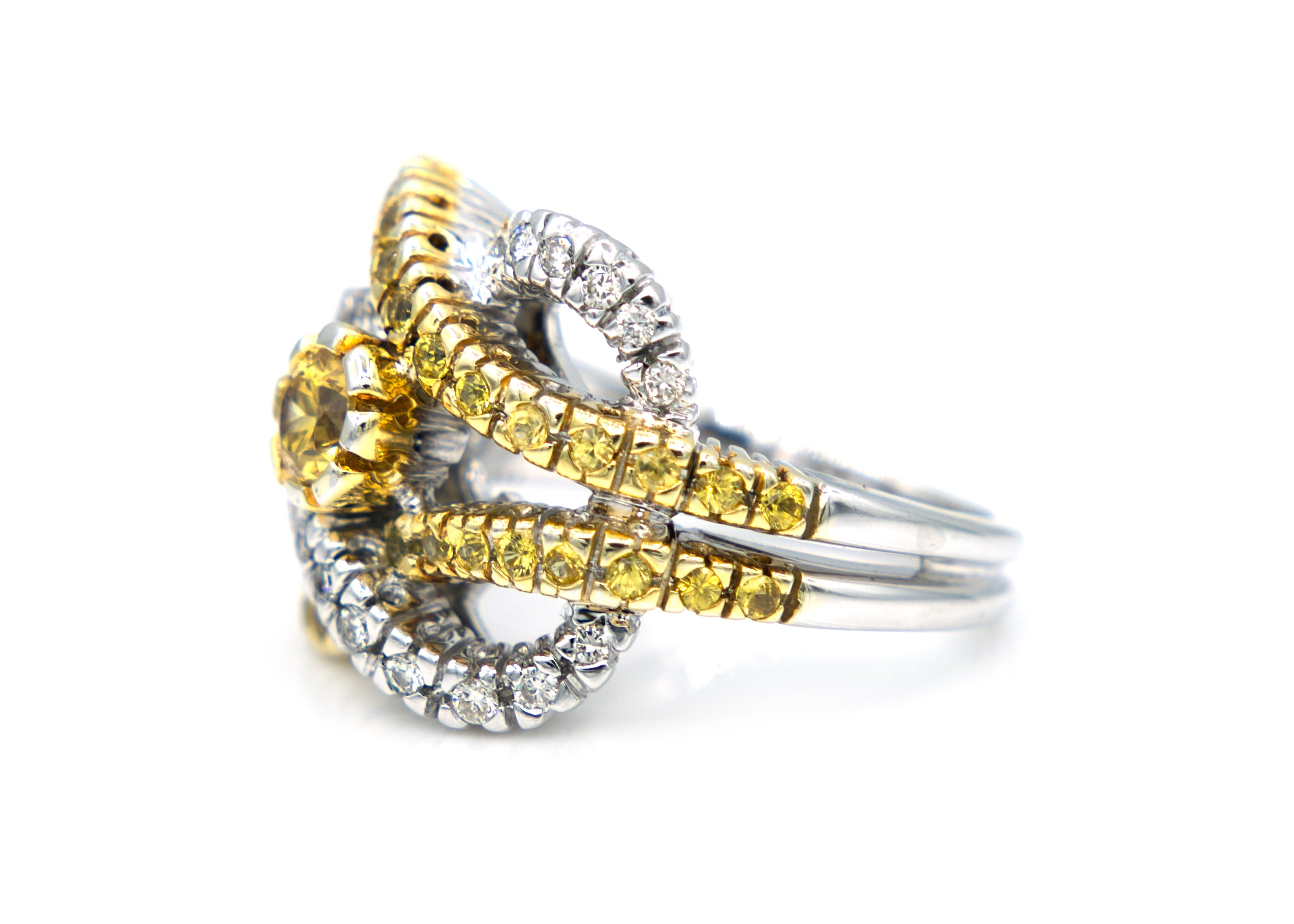 Two Toned Swirling Yellow Sapphire and Diamond Ring
