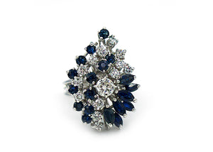 1950s Retro Diamond and Sapphire Cluster Ring