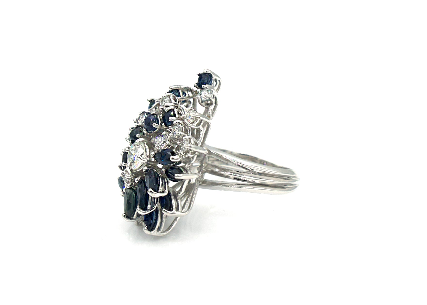 1950s Retro Diamond and Sapphire Cluster Ring