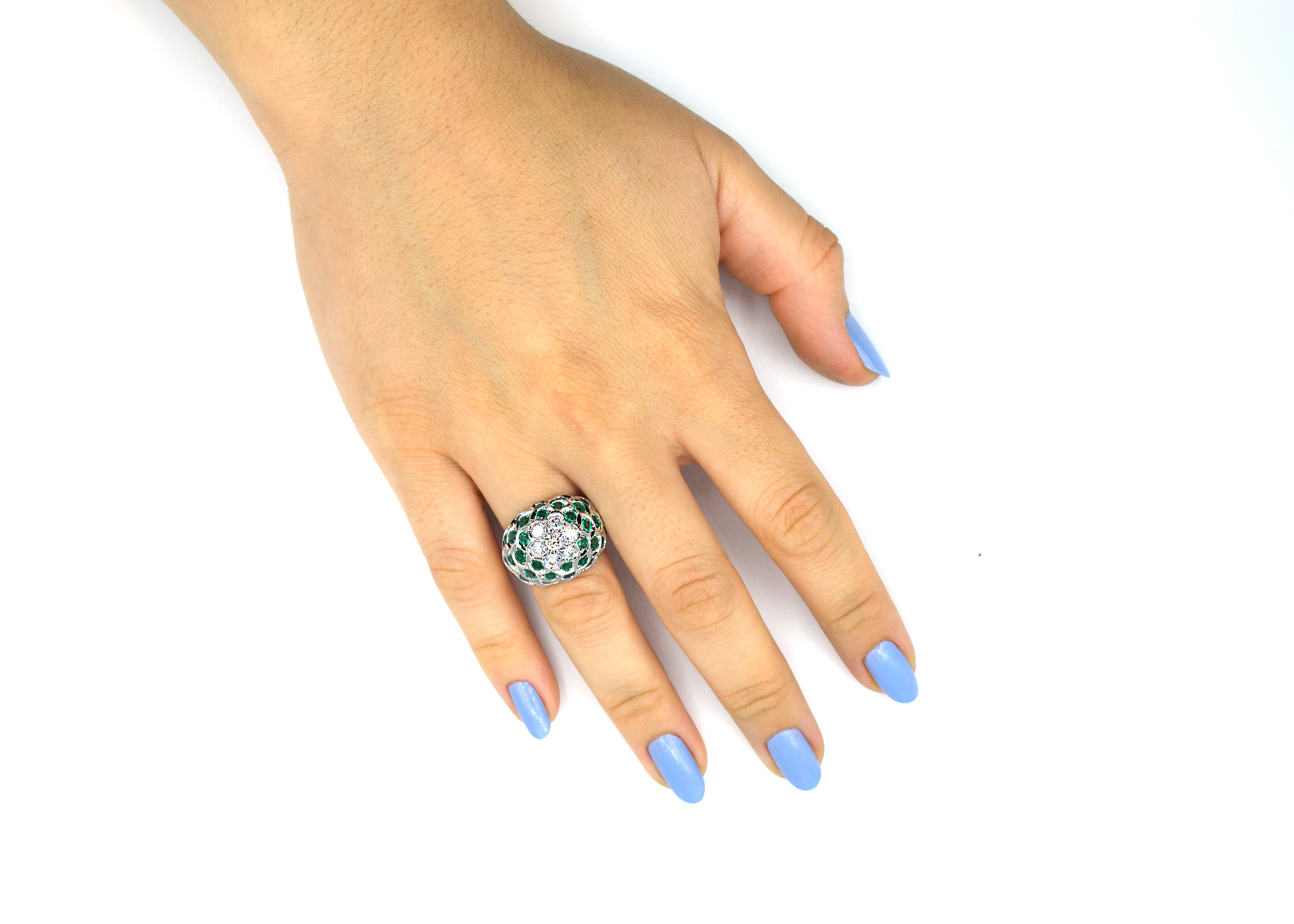 Diamond and Emerald Flower Dome Ring