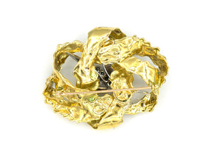 Abstract Emerald and Diamond 18K Yellow Gold Brooch