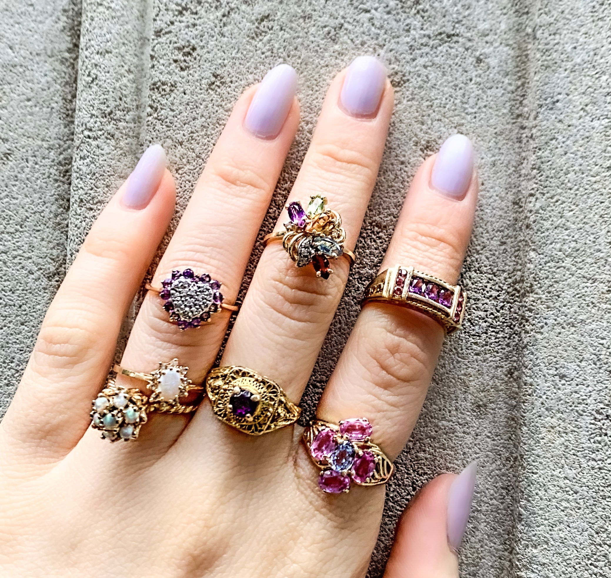 Amethyst/Opal/Tourmaline Rings Sizes 5-6