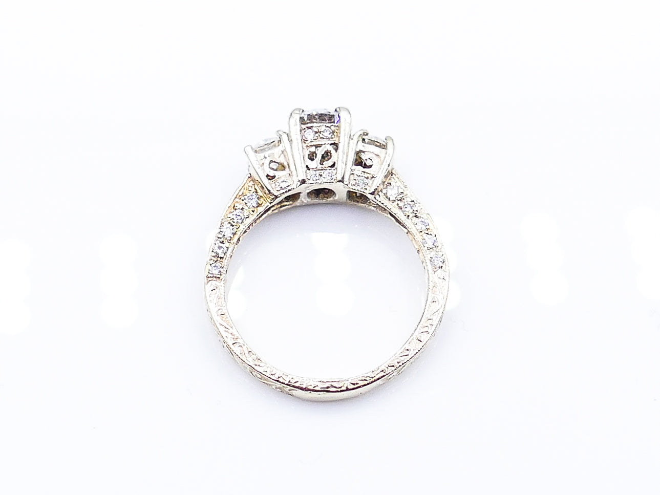 Vintage Style 3 Stone Diamond Engagement Ring