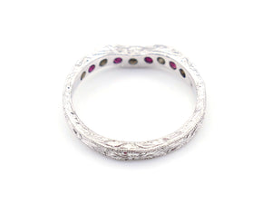 Victorian Style Ruby Diamond White Gold Curve Band