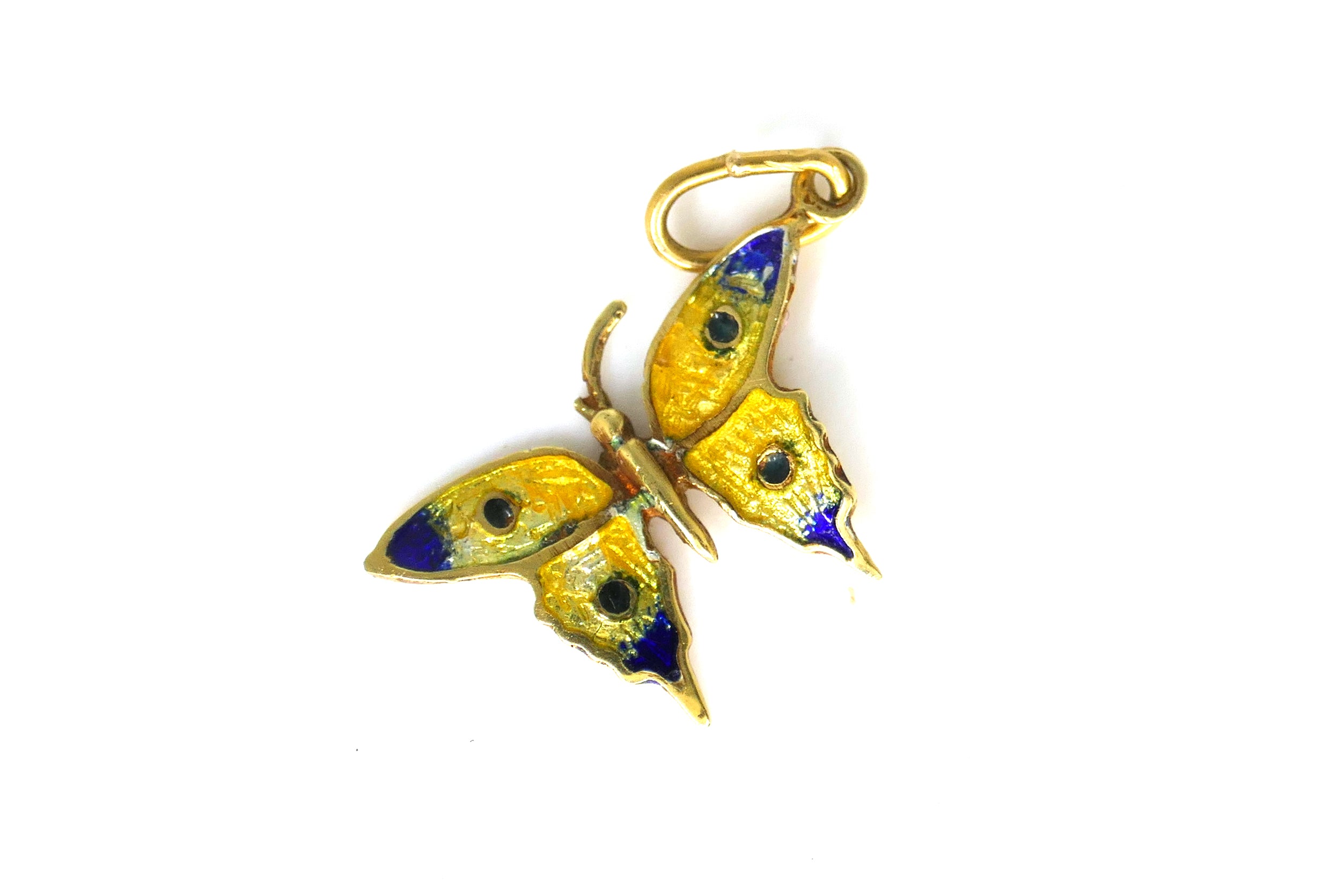 *14K Blue/Yellow Enamel Butterfly Charm