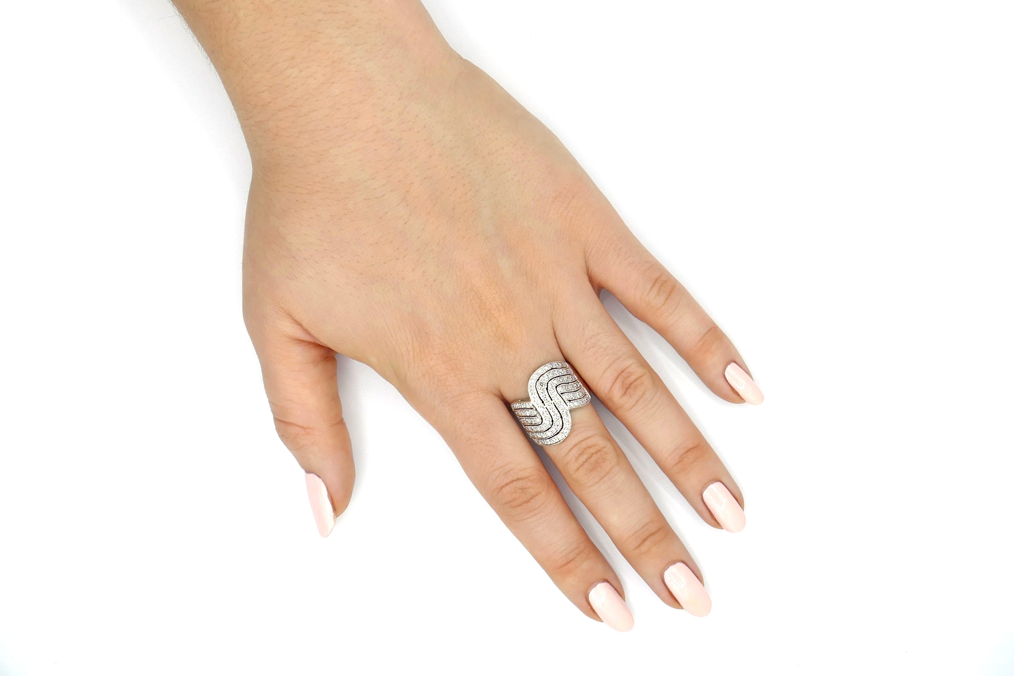 Asymmetrical Wave White Gold Diamond Ring