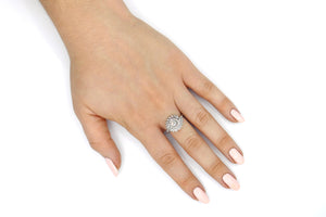 Antique Style Diamond Leaf Spiral 18K White Gold Ring