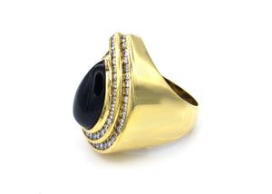 1980's Pear Shaped Onyx and Diamond Ring