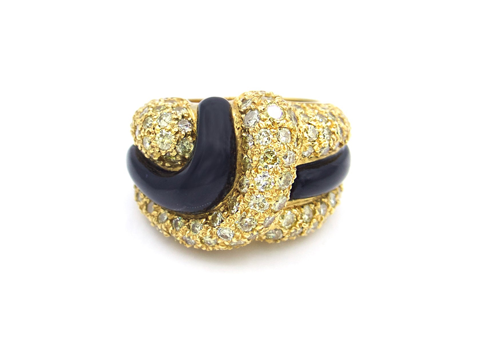 1980's Asymmetrical Black Onyx and Assorted Diamond Ring
