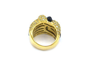 1980's Asymmetrical Black Onyx and Assorted Diamond Ring