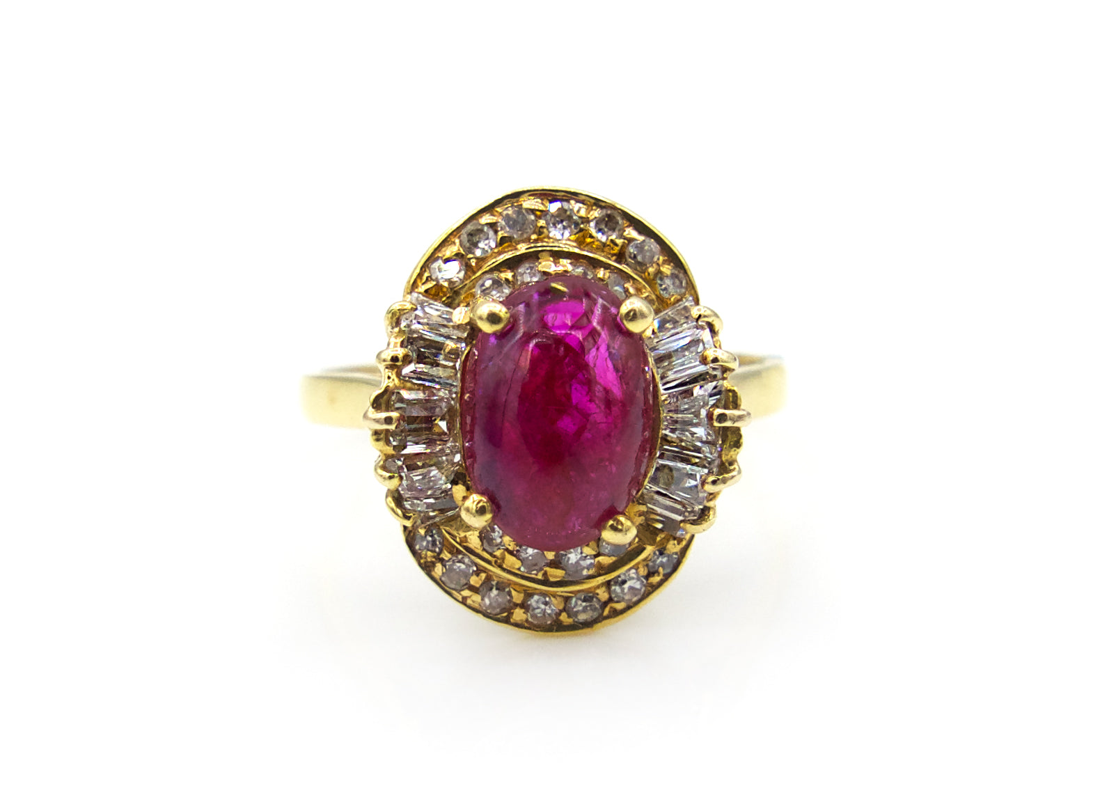Vintage Cabochon Ruby Diamond Cocktail Ring
