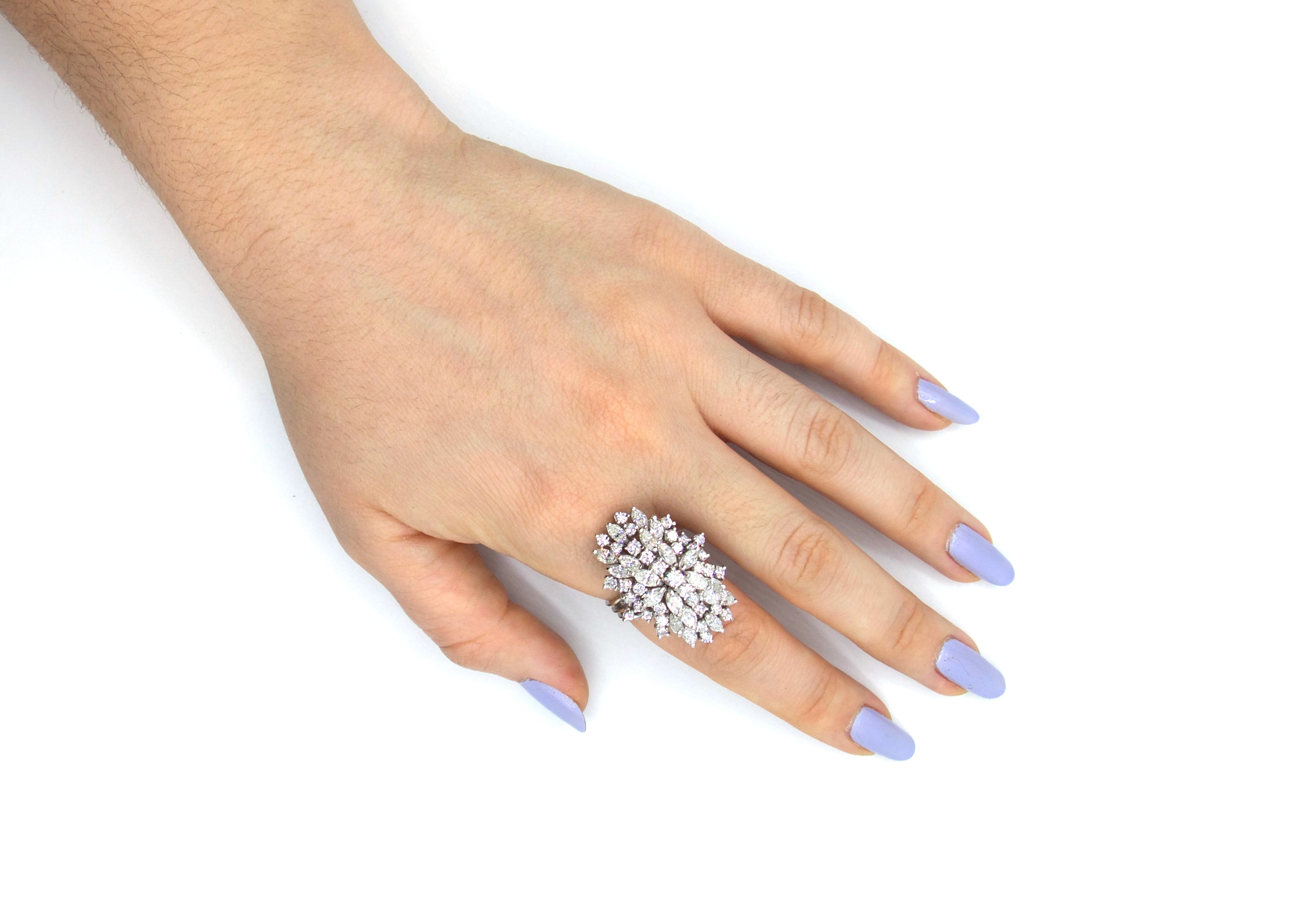 Retro Oval Shaped Diamond Cluster White Gold Ring