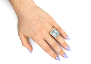 20 Carat Bright Aquamarine and Diamond Cocktail Ring