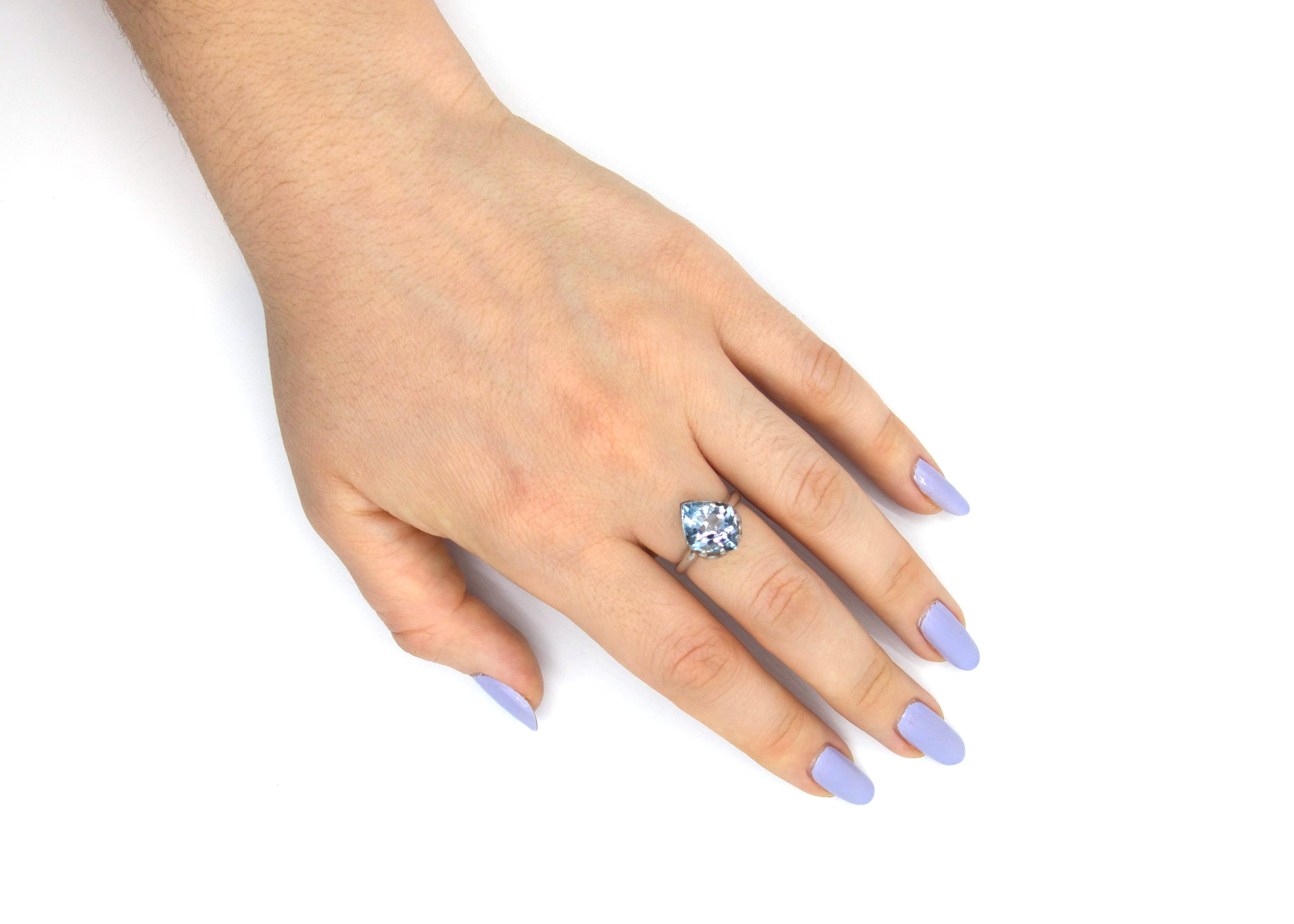 6 Carat "Diamond" Shaped Aquamarine Platinum Ring
