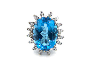 1950s Blue Topaz Diamond Ring