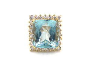 20 Carat Bright Aquamarine and Diamond Cocktail Ring