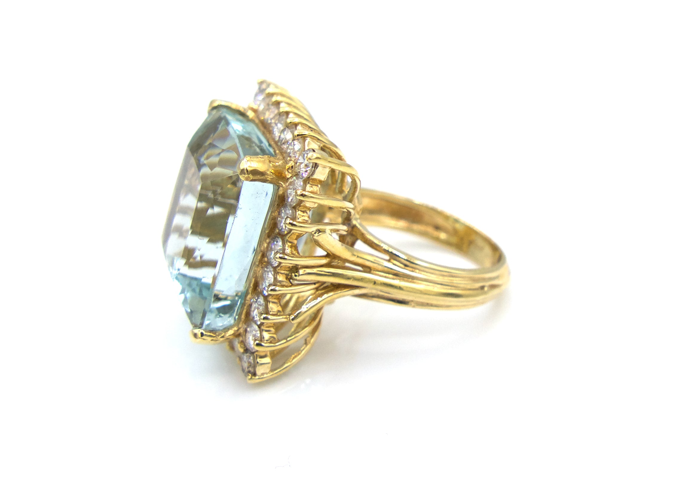 20 Carat Bright Aquamarine and Diamond Cocktail Ring