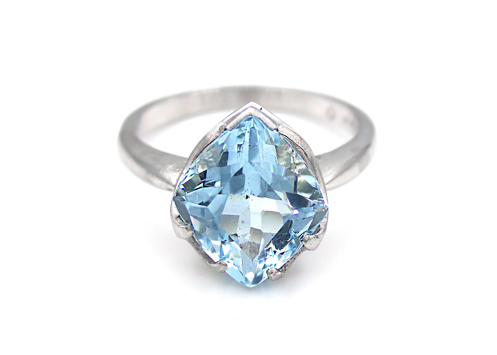 6 Carat "Diamond" Shaped Aquamarine Platinum Ring