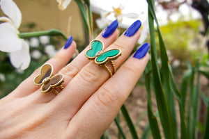 14K Twisted Gold Jumbo Butterfly Rings Available in Tigers Eye, Malachite, Carnelian, Mother of Pearl, or Onyx