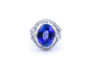 Oval Tanzanite and Diamond Baguette Ring