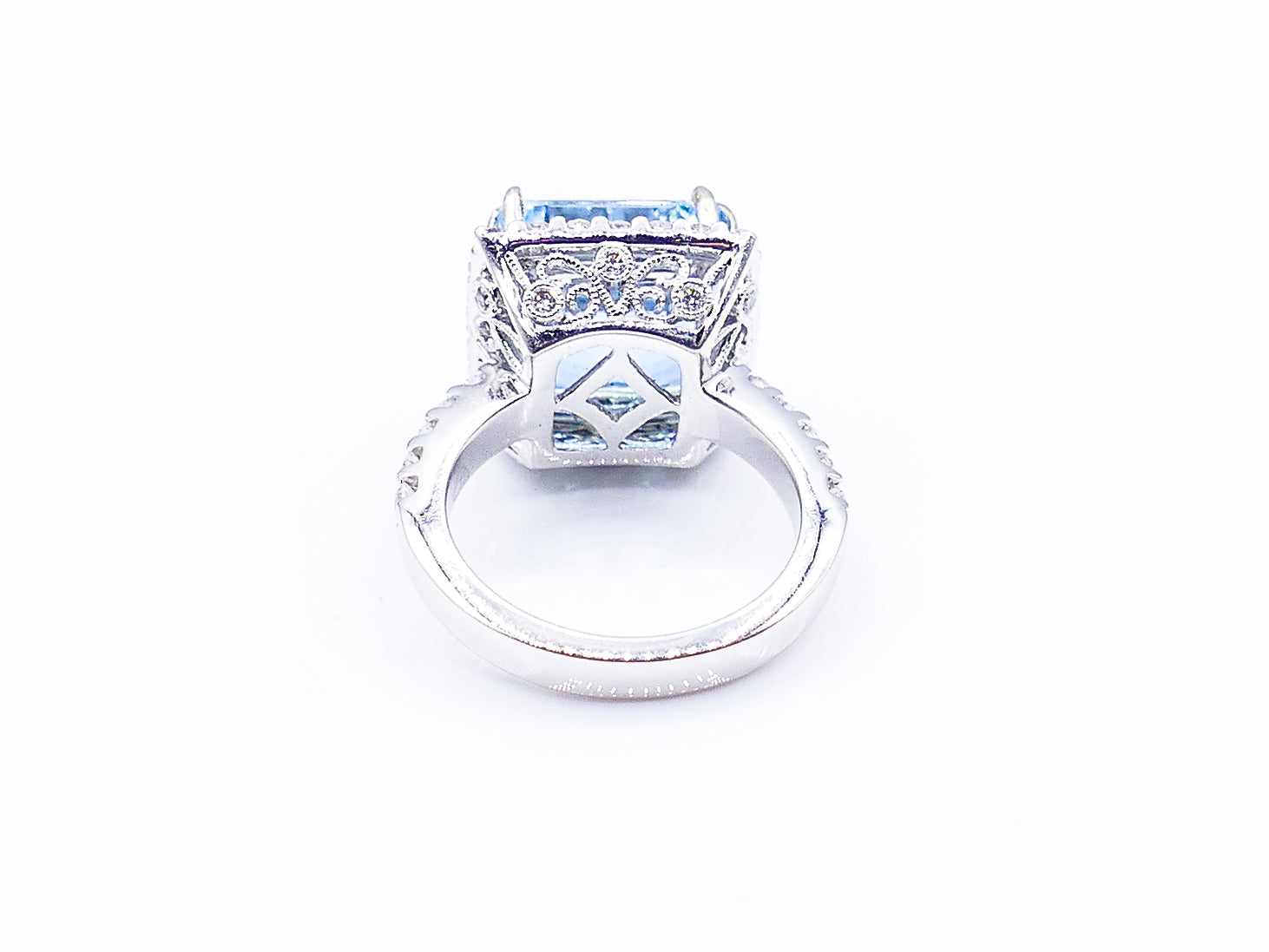 Square Cut Aquamarine Diamond 18K White Gold Ring