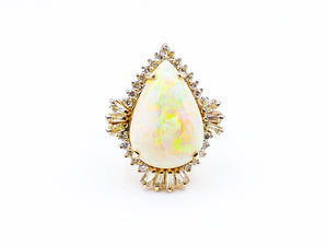 Pear Shaped Orange Hue Opal Diamond Ring