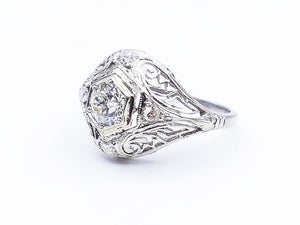 *Antique Platinum Diamond  Filigree Ring