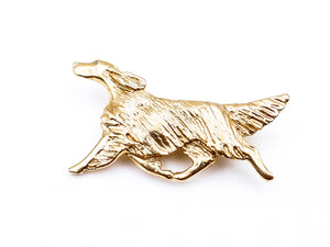 Yellow Gold Long Haired Dog Pin Brooch