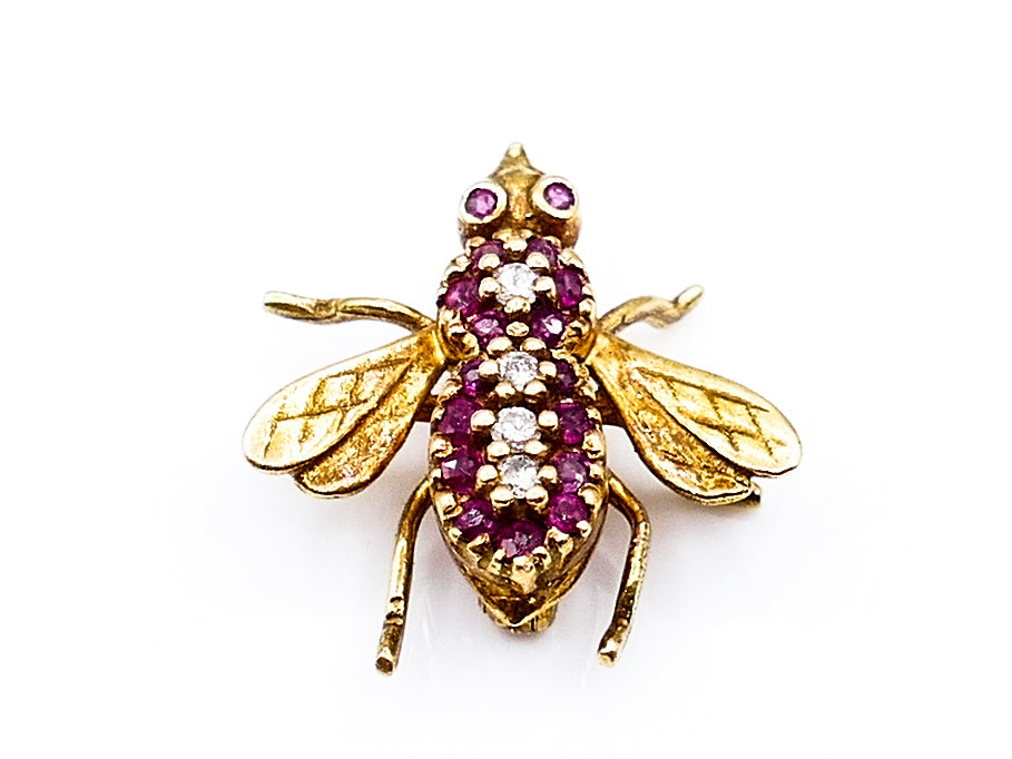 Ruby and Diamond Gold Vintage Fly Insect Pin