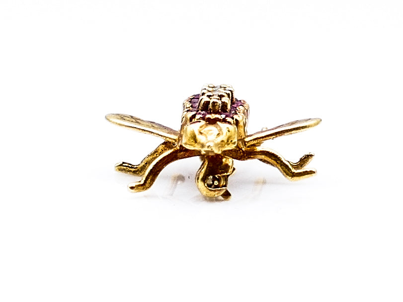 Ruby and Diamond Gold Vintage Fly Insect Pin