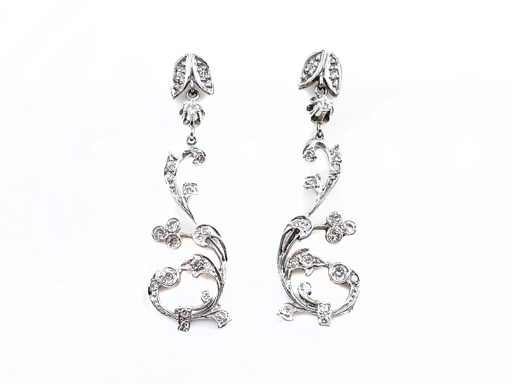 Antique Platinum Diamond Dangling Earrings