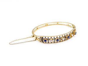 Sapphire Diamond Gold Antique Bangle Bracelet