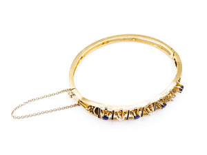 Sapphire Diamond Gold Antique Bangle Bracelet