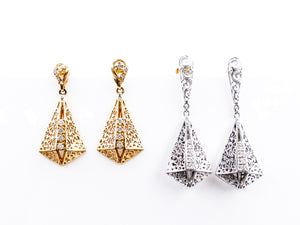 White Gold Diamond Filigree Drop Pendant Earrings
