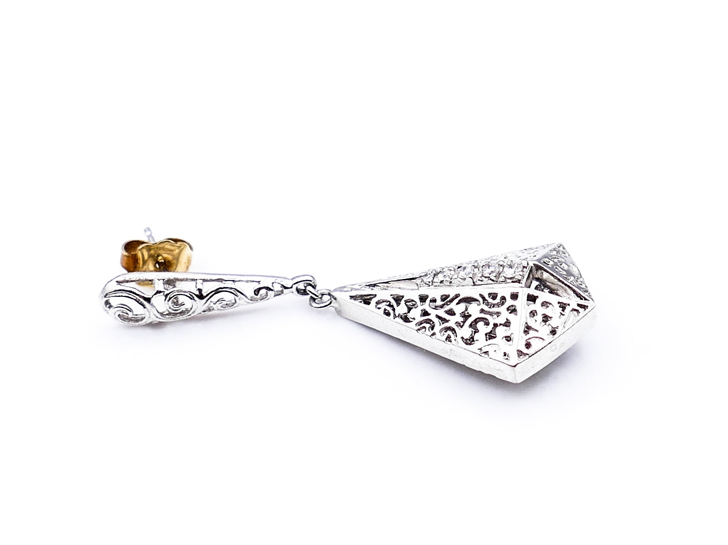 White Gold Diamond Filigree Drop Pendant Earrings
