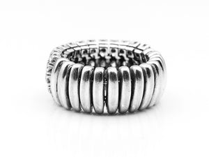 Retro Handmade Diamond and 18 k White Gold Elastic Ring