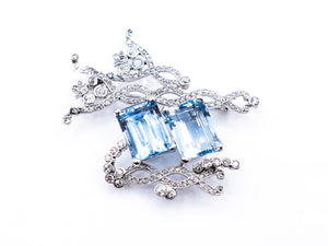Victorian Aquamarine Diamond Platinum Brooch