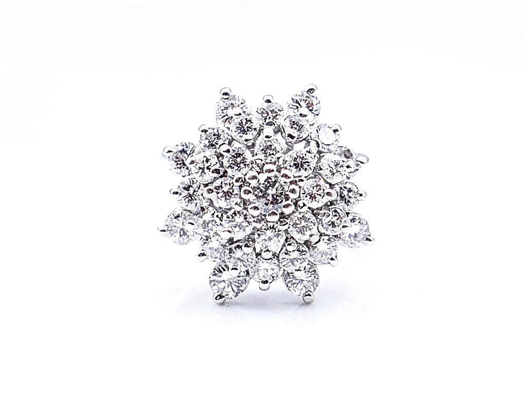 Retro Star Burst Cluster Diamond White Gold Ring
