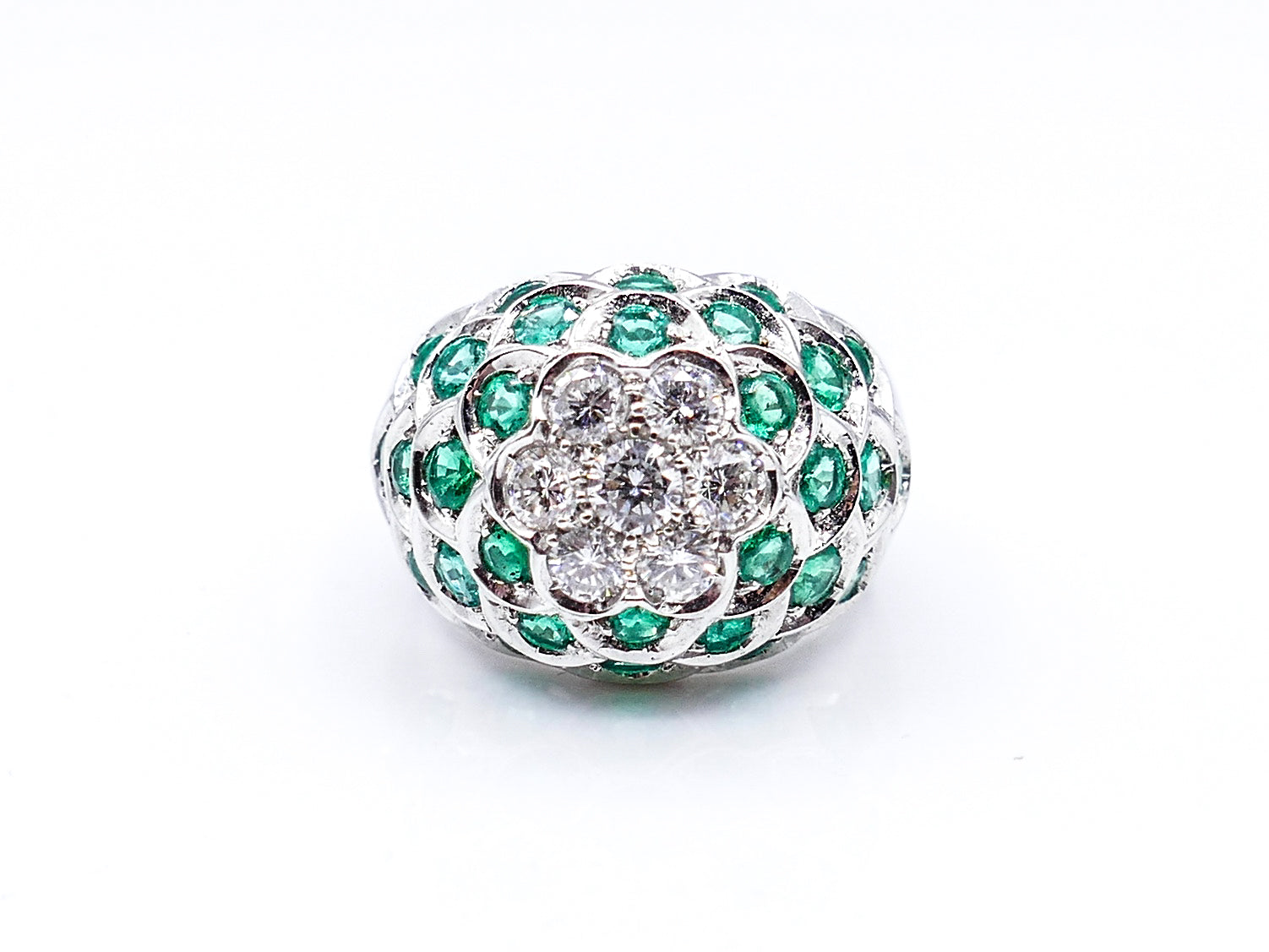 Diamond and Emerald Flower Dome Ring