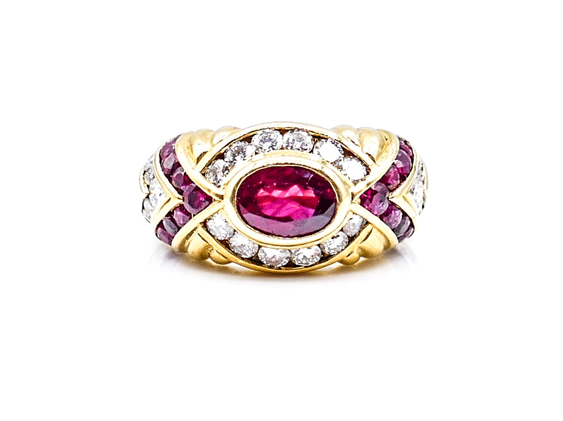 Italian Designed Vintage Ruby Diamond Gold Ring