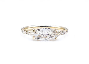 Custom Made Elongated Marquise-Cut Diamond and Yellow Gold Ring