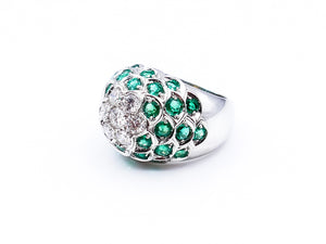 Diamond and Emerald Flower Dome Ring