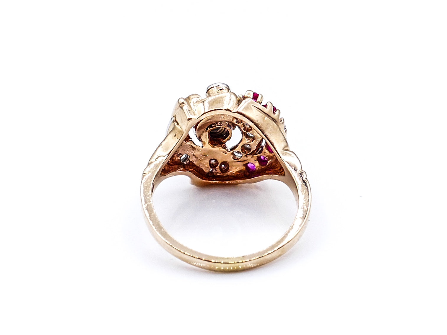 Retro Rose Gold Ruby and Diamond Cocktail Ring
