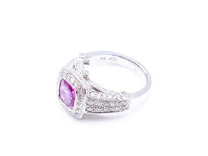 * Cushion Cut Pink Sapphire and Diamond Ring