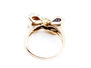 Retro Gold Sapphire Diamond Ribbon Bow Ring