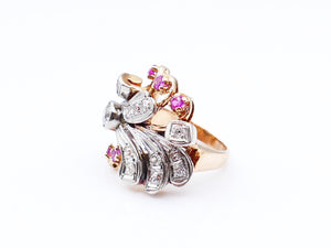 Retro Rose Gold Ruby Diamond Ring