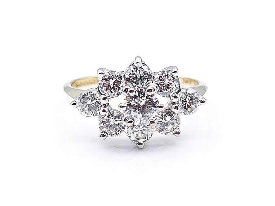 Retro Two-Toned Oval Flower Diamond Ring