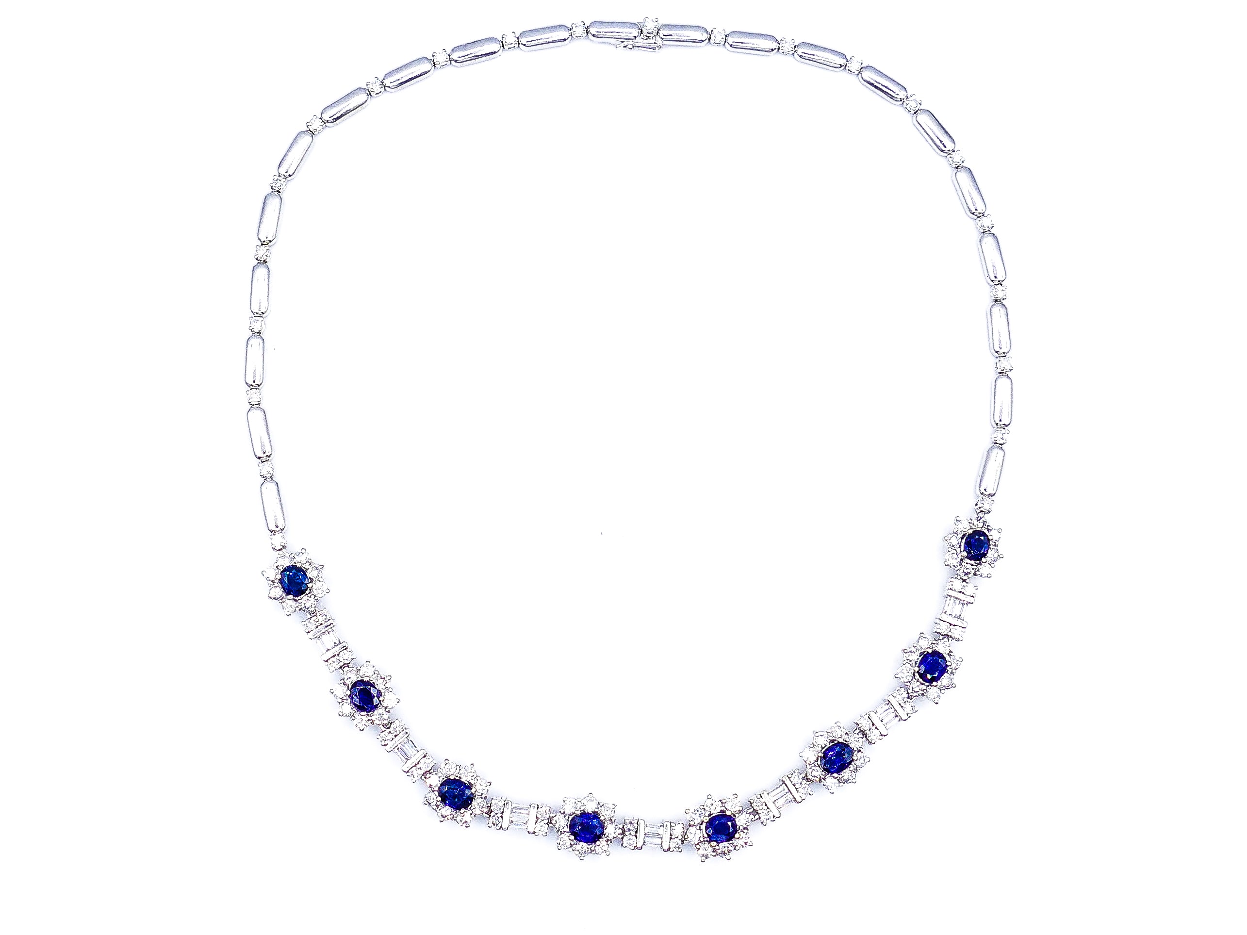Diamond and Sapphire Flower 18k White Gold Necklace