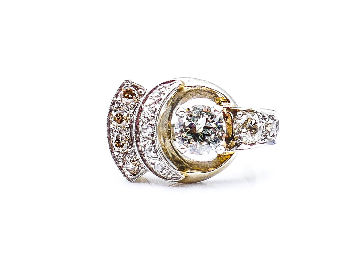 Retro 1.30 Carat Asymmetrical Diamond Gold Ring